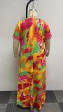 Plus Size Print Short Sleeve Maxi Dress NY-10491