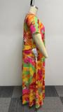 Plus Size Print Short Sleeve Maxi Dress NY-10491