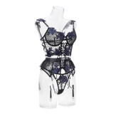 Embroidery Mesh Flower Bra Erotic Lingerie Set GAXL-2002
