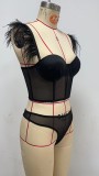 Sexy Feather Sling Bra Mesh Lingerie Set GAXL-2010
