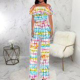 Fashion One Shoulder Print Jumpsuit SMR-11989
