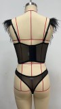 Sexy Feather Sling Bra Mesh Lingerie Set GAXL-2010