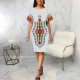 Fashion Print Short Sleeve Midi Dress SMR-11979
