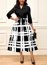 Fashion Contrast Color Print Tie Up Midi Dress SMR-11535