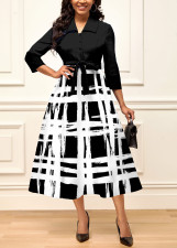 Fashion Contrast Color Print Tie Up Midi Dress SMR-11535