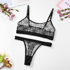Mesh Printed Lingerie Bra Erotic Set GAXL-2028