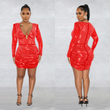 Mesh Hot Drill Long Sleeve Mini Dress BY-6376