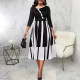 3/4 Sleeve Print V Neck Midi Dress SMR-11908