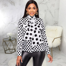 Polka Dot Print Long Sleeve Shirt Dress SMR-11929