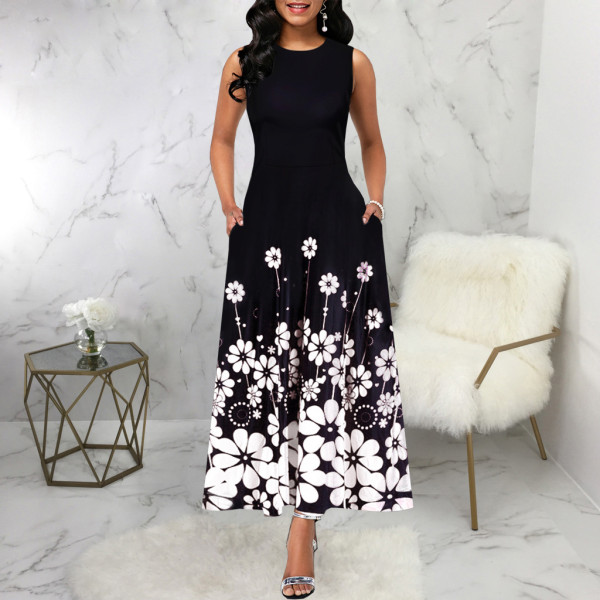 Plus Size Print Sleeveless O Neck Maxi Dress SMR-12024
