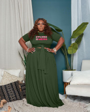 Plus Size Letter Print Short Sleeve And Long Skirts Two Piece Set WAF-7569318