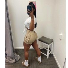 Solid Color Tie Up Crop Tops GSMJ-6896