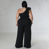 Plus Size Mesh Patchwork Single Shoulder Jumpsuit NNWF-7824