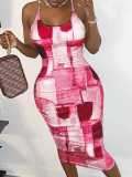 Faux Denim Print Sleeveless Midi Dress YH-5287