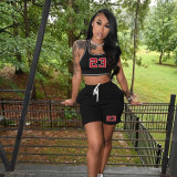 Digital Printed Solid Vest And Shorts Two Piece Set YIM-343