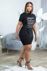 Plus Size Letter Print Sport Casual Bandage Dress TK-6291