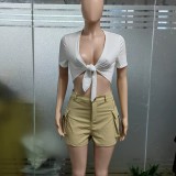Solid Color Tie Up Crop Tops GSMJ-6896