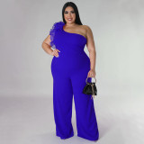 Plus Size Mesh Patchwork Single Shoulder Jumpsuit NNWF-7824