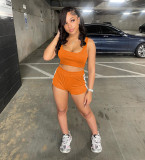 Casual Sport Solid Vest And Shorts Two Piece Set XYF-9306