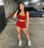 Casual Sport Solid Vest And Shorts Two Piece Set XYF-9306