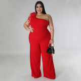 Plus Size Mesh Patchwork Single Shoulder Jumpsuit NNWF-7824