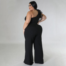 Plus Size Mesh Patchwork Single Shoulder Jumpsuit NNWF-7824
