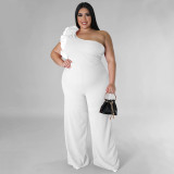 Plus Size Mesh Patchwork Single Shoulder Jumpsuit NNWF-7824