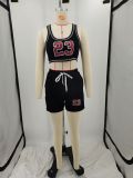 Digital Printed Solid Vest And Shorts Two Piece Set YIM-343