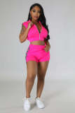 Solid Zipper Crop Tops And Shorts Two Piece Set YD-8746
