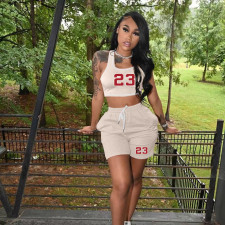 Digital Printed Solid Vest And Shorts Two Piece Set YIM-343
