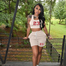 Digital Printed Solid Vest And Shorts Two Piece Set YIM-343