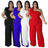 Plus Size Mesh Patchwork Single Shoulder Jumpsuit NNWF-7824