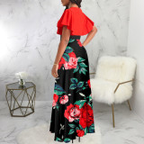 Short Sleeve V Neck Print Maxi Dress SMR-10656_1