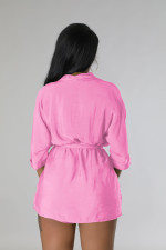 Fashion Solid Half Sleeve Cardigan And Shorts Two Piece Set YD-8747