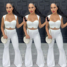 Solid Tube Tops And Flare Pant Two Piece Set BN-830