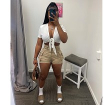 Solid Color Tie Up Crop Tops GSMJ-6896