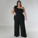 Plus Size Mesh Patchwork Single Shoulder Jumpsuit NNWF-7824