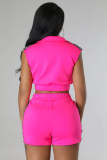 Solid Zipper Crop Tops And Shorts Two Piece Set YD-8746