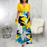 Short Sleeve V Neck Print Maxi Dress SMR-10656_1
