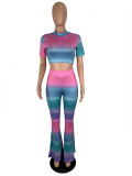 Tie-dye Gradient Slim Flare Pants Two Piece Set CHY-1364
