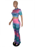 Tie-dye Gradient Slim Flare Pants Two Piece Set CHY-1364