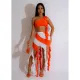 Sexy Contrast Color Tassel Skirts Two Piece Set YIY-9030