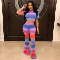Tie-dye Gradient Slim Flare Pants Two Piece Set CHY-1364
