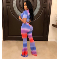 Tie-dye Gradient Slim Flare Pants Two Piece Set CHY-1364