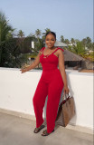 Solid Sleeveless Bandage Two Piece Pants Set FSL-F209