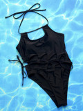 Solid Hollow Out Bandage One Piece Swimsuit CSYZ-A09H