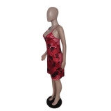 Plus Size Tie Dye Print Sling Romper QXTF-8882