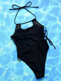 Solid Hollow Out Bandage One Piece Swimsuit CSYZ-A09H