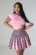 O Neck Short Sleeve Tops And Pleated Skirt Two Piece Set OSM-4399