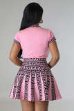 O Neck Short Sleeve Tops And Pleated Skirt Two Piece Set OSM-4399
